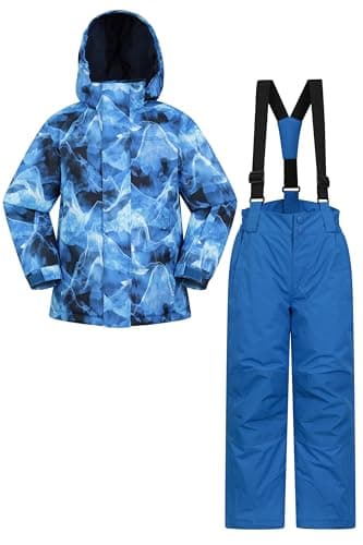 Image of Mountain Warehouse Kids Ski Jacket & Trousers Set - Snowproof Ski Outfit, Front Pockets, Fleece Lined Skiwear, Integrated Snowskirt - Best for Winter Snowboarding Blue 2-3 Years