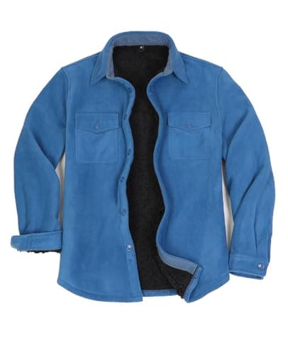 Image of ZENTHACE Mens Sherpa Lined Fleece Jackets Shacket Button Up Fall Winter Warm Thick Work Flannel Shirt Jacket Sky Blue M