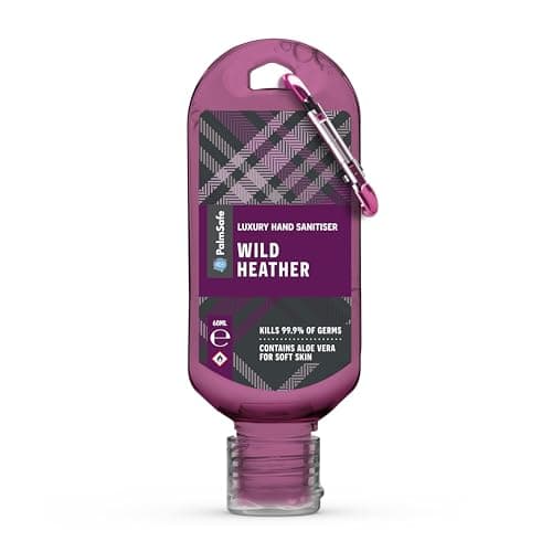 Image of Palm Safe Wild Heather 60ml Anti Bacterial Premium Hand Sanitiser Travel Size Refillable Clip Bottle Quick Drying Non Sticky Extra Moisturising Kills 99.9% of Viruses and Bacteria