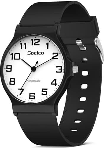 Image of SOCICO Analogue Watch for Women Men, Waterproof Watch for Swimming, Easy Read Quartz Minimalist Wrist Watches with Silicone Strap (Black White)