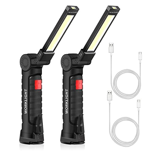 Image of ONEVER Rechargeable Work Light, LED Torch Portable Inspection Lamps 360° Rotate Flashlight with Magnetic Base and Hook 5 Modes Camping Light for Garage,Workshop (2 Pack, Small)