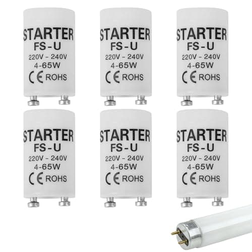 Image of 6 PCS Fluorescent Tube Starter Switches - Compatible with 4-65W/220-240V Lights, Universal Replacement for Strip & Tube Lamps [Energy Class G Rated]