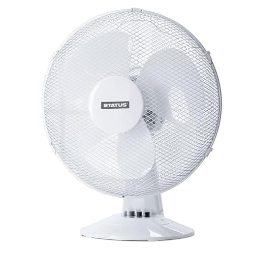 Image of Status 16 inch Oscillating portable Desk Fan | 3 Speed Adjustable Angle Fan | White | S16DESKFAN1PKB