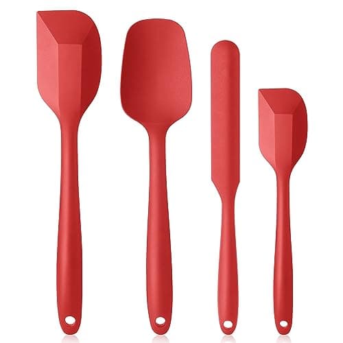 Image of Vicloon Silicone Spatulas Spoons Set, Silicone Kitchen Utensils Including Rubber Spatula, Non-Stick and Heat Resistant for Cooking, Baking and Mixing (Red - 4Pcs)