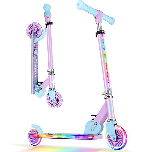 Image of BELEEV V2 Scooters for Kids with Light-Up Wheels & Stem & Deck, 2 Wheel Folding Scooter for Girls Boys, 3 Adjustable Height, Non-Slip Pattern Deck, Lightweight Kick Scooter for Children Ages 3-12