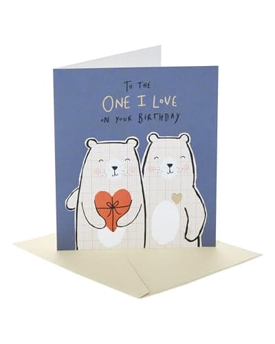 Image of UK Greetings | Birthday Card for The One I Love | Happy Birthday Gifts | Her/Him | Two Bears Design | With Envelope | 15.9x18.4cm