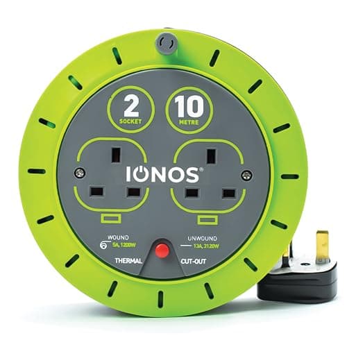 Image of IONOS 2 Socket Cable Reel, 10m, Green Extension Lead, 13A with Thermal Cut Out, Heavy Duty Outdoor Extension Lead (ION13A10MCR6)