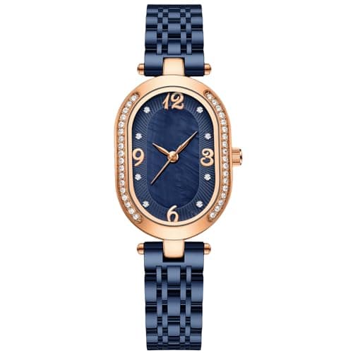 Image of RORIOS Fashion Dress Womens Watch Diamond Oval Dial Analogue Quartz Watch with Stainless Steel Strap Elegant Wristwatches for Girls Ladies