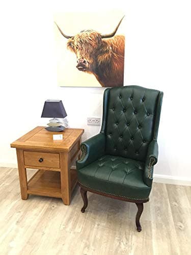 Image of Chesterfield Style Leather High back Winged Fireside Armchair Chair Orthopedic (Antique Green)
