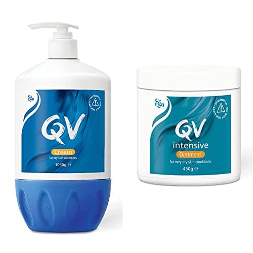 Image of QV Cream 1050g Pump, 24 Hour Moisturisation, Ideal for Dry Skin Conditions, such as Eczema, Psoriasis and Dermatitis & Intensive Ointment 450g, Helps to Protect and Soothe Dry and Sensitive Skin