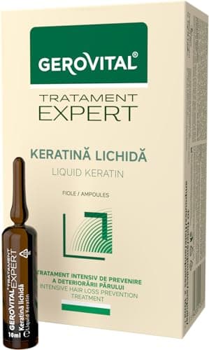 Image of Vials with Liquid Keratin – Intensive Repair Treatment for Damaged, Dry or Thin Hair, Anti-Fall & Anti-Dandruff, Strengthening Care, 10 Ampoules x 10ml Gerovital Tratament Expert