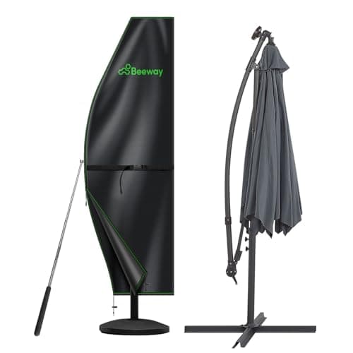 Image of BEEWAY Garden Parasol Cover Waterproof, Outdoor Cantilever Parasol Cover with Zipper and Rod Fit for 2m to 4m Large Banana Patio Umbrella - 210D Oxford Fabric, Anti-UV , Windproof - 280 x 40/80/50cm