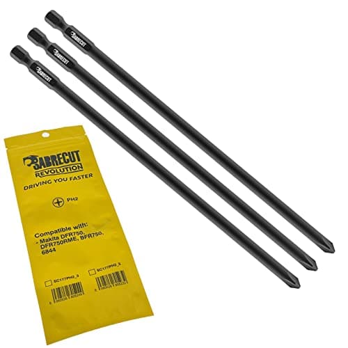 Image of 3 x SabreCut SC177PH2_3 177mm PH2 Compatible with Makita DFR750 DFR750RME BFR750 6844 P-67804 Autofeed Collated Drywall Screwdriver Gun Bit Single Ended Phillips No.2 Heavy Duty