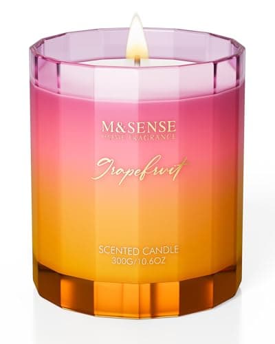 Image of M&SENSE Grapefruit Organic Strong Soy Scented Candles Gifts for Women Non Toxic 300g 60H Slow Burning Candle Gifts for Men Artistic Luxury Housewarming Candle for Home Decor Friend Cozy Room
