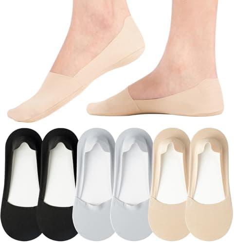 Image of No Show Trainer Socks Womens - Non Slip Invisible Socks Ladies Low Cut Liner Footies Thin Silk Socks for Canvas Loafers Lightweight 6 Pairs
