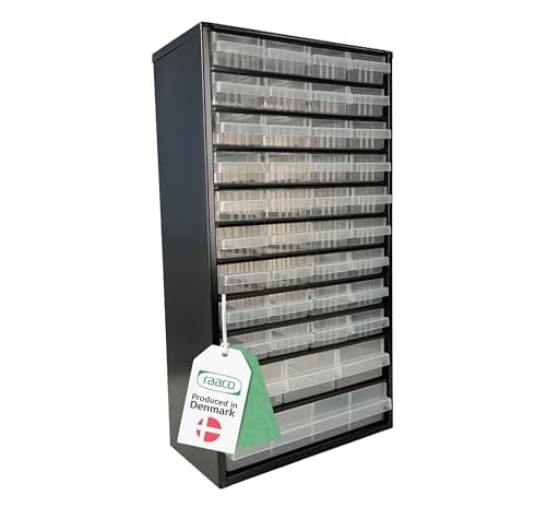 Image of Raaco Storage Cabinet C12-40 with 40 Drawers | Metal Tool Organiser | 36 kg Capacity | 15 × 30.6 × 55.2 cm | Steel Frame with Transparent Polypropylene Drawers | Garage Storage & Workshop Organiser
