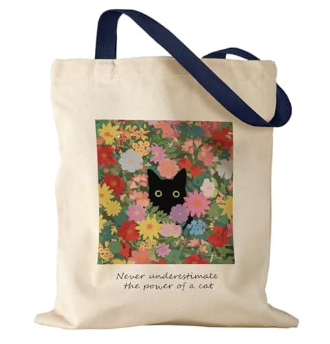 Image of Miss Adola Tote Bag for Women Girls Aesthetic Canvas Tote Bag Inspired Gift Reusable Casual Bag for Work Shopping Travel, Cat In Flower