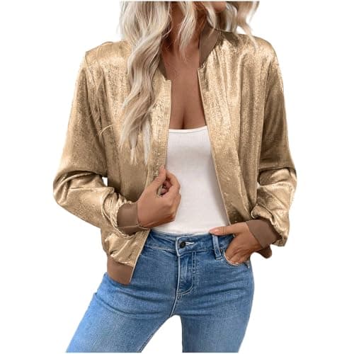 Image of Mrat Sequin Jacket for Women Uk Sparkly Bomber Jackets Long Sleeve Zip Flight Coat Ladies Biker Glitter Baseball Jackets Shiny Metallic Pullover Tops Club Party Wedding Dance Night Out S M L XL 2XL