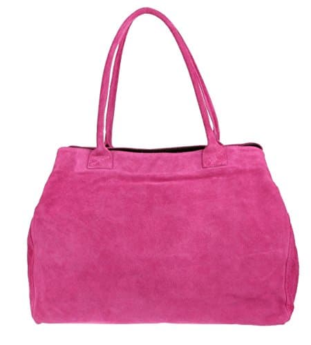 Image of Girly Handbags Womens Expandable Italian Suede Leather Shoulder Bag (Fuchsia)