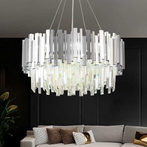 Image of Luxury E14 Crystal Chandelier,2 in 1 Chandeliers Ceiling Light,Gold Ceiling Lights Living Room,Round Lampshades 3 Tiers K9 Crystals Pendant Light (55 * 55 Cm Silver)