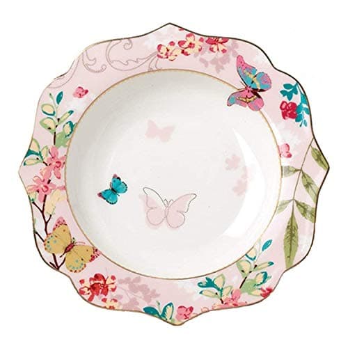 Image of YBK Tech Bone China Dessert Plate/Salad Plate Ceramic Plate for Breakfast Afternoon Tea- Butterfly Pattern (Pink (10.5inches Flat Plate))