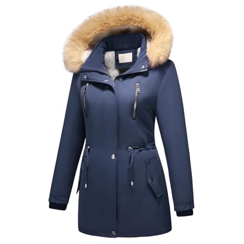 Image of MODFUL Women's Fleece Down Parka Jacket Detachable Hood Warm Sherpa Winter Coat Outerwear (Dark Blue, M)