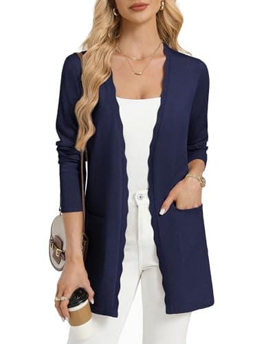 Image of GRACE KARIN Womens Long Cardigans, Spring Summer Lightweight Knit Bolero, Open Front V Neck Cardigan Blazer with Pockets Navy Blue L