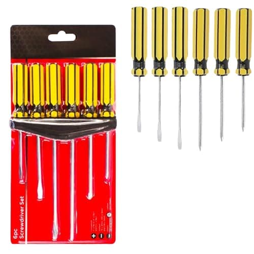 Image of 6 Piece Screwdriver Set with Storage Rack, for DIY Repairs and Maintenance, Phillips and Slotted Tips, Carbon Steel