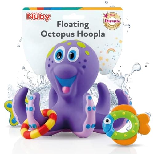 Image of Nuby Octopus Floating Bath Toy - Sensory Development | 3 Rings Included | Colourful