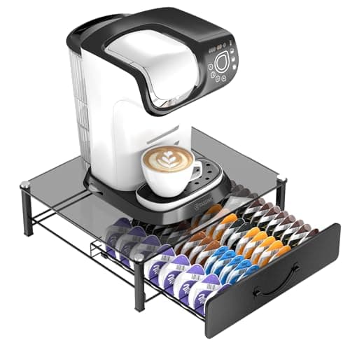 Image of Tassimo Pods Holder,64 Capsule Metal Coffee Pod Holder,Bosch Tassimo Stand & Pod Storage Drawer, Anti-vibration Design Coffee Station Organizer- Black (Tassimo-grey)