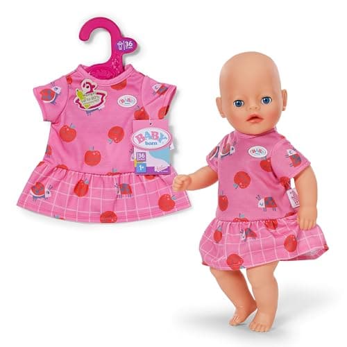 Image of BABY born Pink Dress – Doll Dress with Apples & Ladybugs – Premium Doll Clothing – Accessories for 36 cm Dolls