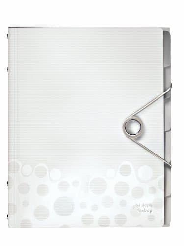 Image of Leitz A4 Divider Book, Holds Up to 200 Sheets, Integrated Index with 6 Compartments, Elastic Closure, White, Bebop Range, 45690001