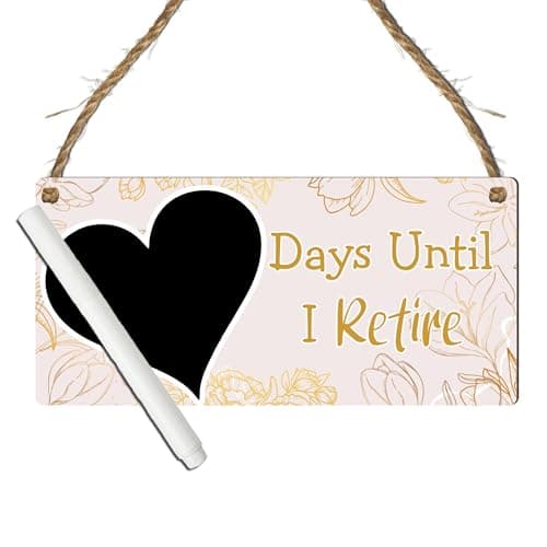 Image of Days Until I Retire Countdown Plaque - Decorative Hanging Sign with Multiple Retirement-Themed Designs | Countdown Chalkboard Sign, (Gold Floral, With Pen, Small: 19 cm (H) × 9 cm (W))
