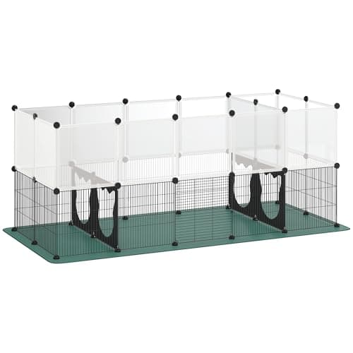Image of PawHut Pet Playpen with Waterproof Mat, DIY Small Animal Enclosure 34 Panels, Indoor/Outdoor Metal Pet Fence for Guinea Pigs, Bunnies and Hedgehogs, 175 x 70 x 70 cm