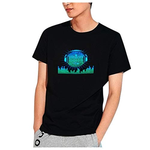 Image of Yowablo Men's Party DJ Sound Activated LED Light Up and Down Flashing T-Shirt, mens, Yowablo-123, black, M
