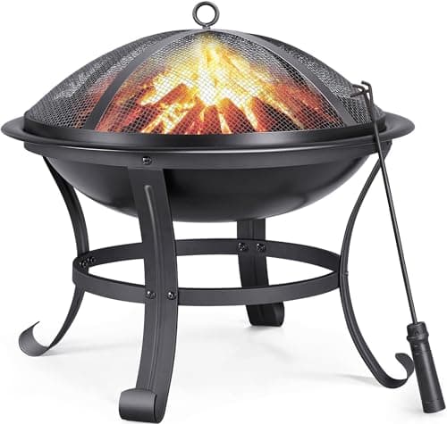 Image of Yaheetech Outdoor Fire Pit for Garden, Round Firepit Patio Heater for Camping Bonfire, Portable Fire Pit Steel Metal Bowl Wood Burning Firepits for Garden/Backyard