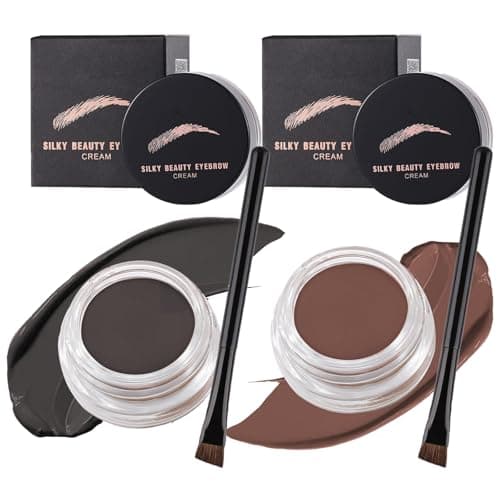 Image of Eyebrow Pomade - Waterproof Brow Pomade & Eyebrow Cream with Angled Brush, Quick Dry Smudge Proof Long Lasting Brow Colour for Defined 3D, Light Brown Matte Finish, All Day Wear (Black&LightBrown)