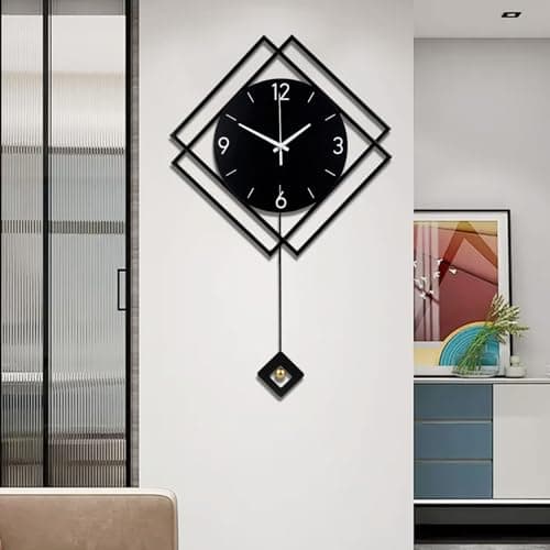 Image of Gilacco Wall Clock with Pendulum,Silent Quality Quartz Battery Operated,Modern Large Wall Clocks for Living Room Kitchen Home Bathroom Bedroom Wall Decor,41.5x66CM(Black)