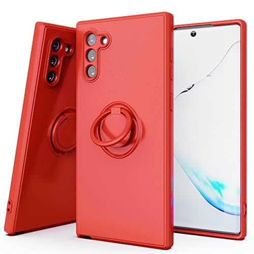 Image of YmhxcY Note 10 Case,Galaxy Note 10 Case,360°Ring Holder Slim Silicone Soft Rubber Hybrid Hard Protection Shockproof Bumper Non-Slip Cover for Samsung Galaxy Note 10 6.3" D-Red