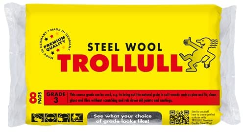 Image of TROLLULL Steel Wool | Wire Wool coarse 3 enhances the natural grain of wood, cleans glass, roughens old varnish or paint, 8 pads 200g