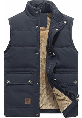Image of KEFITEVD Men's Outerwear Gilets Winter Thermal Body Warmers Fleece Lined Sleeveless Jacket Work Waistcoat Dark Grey, L