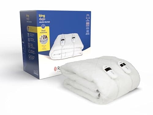 Image of Russell Hobbs Electric Blanket, Sherpa Fleece Heated King Fitted Underblanket, 3 Heat Settings & Timer, Low Energy & Energy Efficient, Machine Washable, 2x Remote, 150 X 200 cm, 120W, RHEDB8002