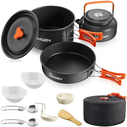 Image of HOMGEN Camping Cooking Set Camping Pots and Pans Set Aluminium Camping Cookware Kit Protable Cooking Mess Kit Lightweight Camping Cooking Equipment for 2-3 People
