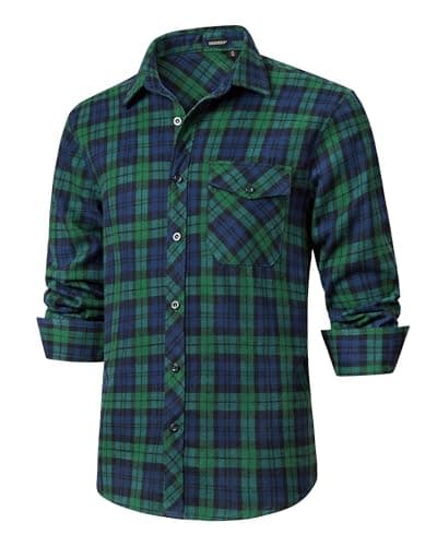 Image of HISDERN Men's Long Sleeve Casual Plaid Flannel Shirt Checked Tartan Button Down Shirts for Men Blue/Green 3XL