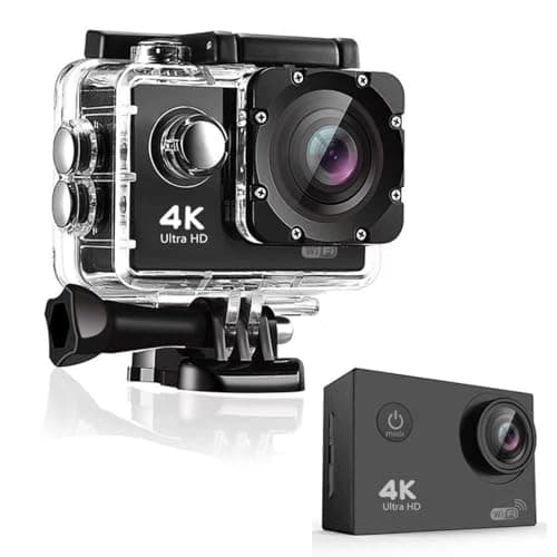 Image of EpheyFIF 4K Ultra HD Action Camera, Waterproof to 30m with WiFi & Image Stabilisation, Sports Cam for Vlogging Cycling Diving with Helmet Bike Mounts, Black(Black+Remote)