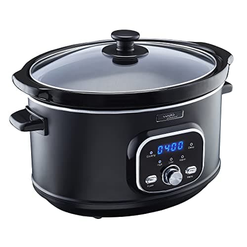 Image of Cooks Professional Digital Slow Cooker 3.5 Litre with Glass Lid, Cool Touch Handles, Dishwasher Safe Bowl, 2 Heat Settings & Keep Warm & Delay Functions | Small One Pot Cooking Machine | Black