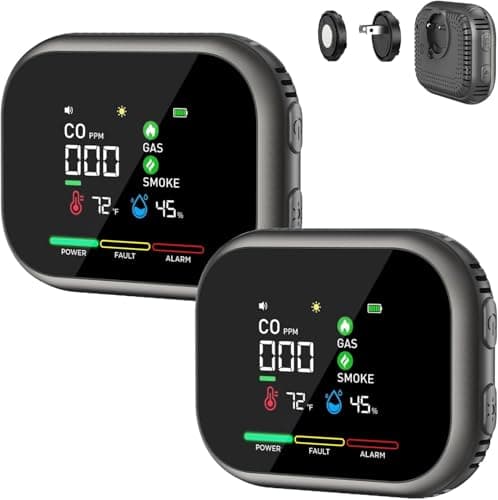 Image of 6-in-1 Portable Steadfast Haven Detector Air Quality Monitor (Temperature, Humidity and More) Plug in & Magnetic Mount & Rechargeable Battery Backup for RV Car Hotel Apartment Travel (2 pcs)