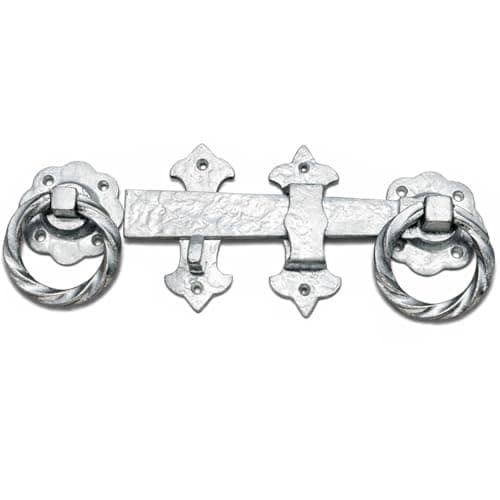 Image of SCORPIO HARDWARE® Heavy Duty Ornamental Gate Ring Latch Twisted 8" 200mm 10" 250mm Black and Galvanised Finish Suitable for Garden Gates and Wooden Doors. (Galvanised, 10 Inch - 250mm)