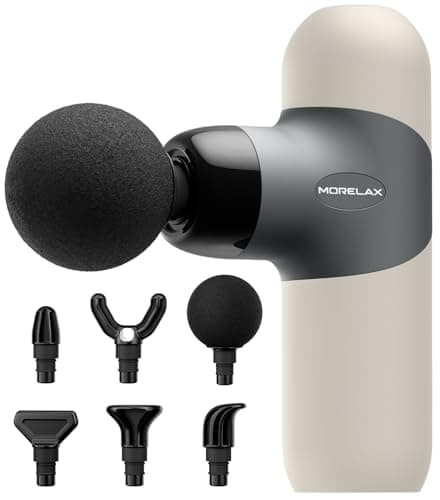 Image of Mini Massage Gun with 6 Massage Heads and 4 Speeds, Portable Percussion Muscle Massager Gun, Silicone Material Removable and Washable, for Home Office Workout, Gift for him her (Almond)