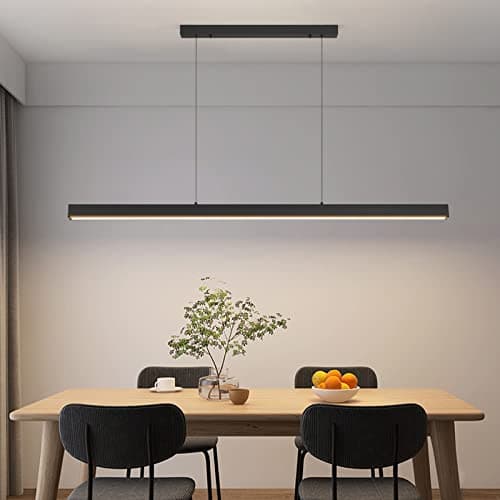 Image of Mikeru 120CM Modern Kitchen Pendant Light, Linear LED Dining Lights with Remote Control (Without Batteries) 10%-100% Adjustable Hanging Lamp 3000K/4500K/6000K for Restaurant Office